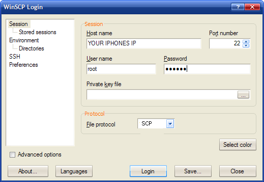 how to use winscp for iphone 3g