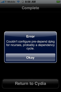 IError Couldn't configure pre-depend dpkg for ncurses, probably a dependency cycle.